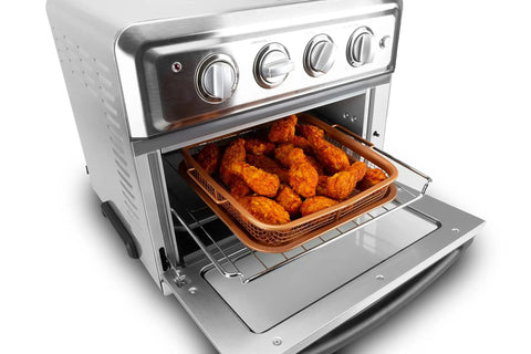 Must Have Air Fry Crisping Basket And Tray Set For Even Cooking Nonstick Copper Finish 9 Inch By 10 Inch 2 Piece Kit with chicken