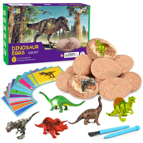 Dig Up Dinosaur Fossil Eggs Kit Break Open Twelve Unique Dino Eggs Uncover Twelve Adorable Dinosaurs STEM Toy for Kids