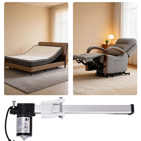 Beefy KDPT007 470 Linear Actuator for power recliner and adjustable bed frame with connectors in a room setting