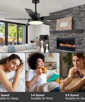 46 Inch Ceiling Fan With Light And Remote For Indoor Outdoor Use, Flush Mount Design With 3 Color LED Lighting