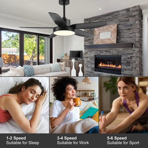 46 Inch Ceiling Fan With Light And Remote For Indoor Outdoor Use, Flush Mount Design With 3 Color LED Lighting
