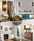 Industrial Wall Sconces Set of 2 in Matte Black Metal, Vintage Modern Style, E26 Base, installed in various indoor settings