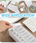 4 Pack Cable Organizer Box With 28 Clear Compartments For Switch Cords And Power Cables Desktop Cable Management Box with USB cables on desk