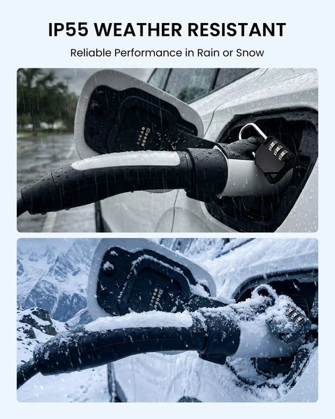 No Sweat Charging Adapter Converts Nacs To Gbt Port For All Electric Vehicles Pumping Out 32 Amps At 250 Volts Ac in wet and snowy conditions.