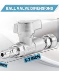 Beefy 3/8 Inch Quick Connect Ball Valve Kit For Pressure Washer Hose with dimensions, stainless steel, 5000 PSI rating
