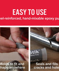 Hands shaping Heavy Duty Metal Repair Epoxy Putty Stick Steel Reinforced And Non Rusting Quick Fix For Metal Projects 2 Oz Hand Mixable