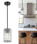 Crystal Pendant Light With Gold Finish Mini Chandelier For Kitchen Dining Room And Bedroom Modern Hanging Fixture Featuring K9 Crystal Glam Luxury Ceiling Lamp For Stylish Home Decor, kitchen view with two black stools