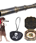 Pirate Themed Telescope And Compass Prop Set With Eye Patch For Themed Parties Stage Plays And Cosplay, plastic pirate telescope and compass