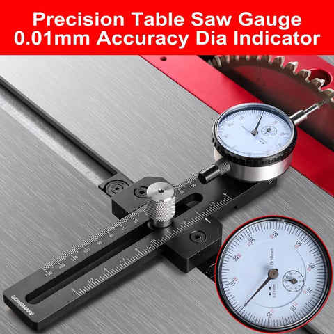 0.01mm Precision Table Saw Gauge Dial Indicator For Dead On Blade Alignment And Miter Slot Calibration, close-up view