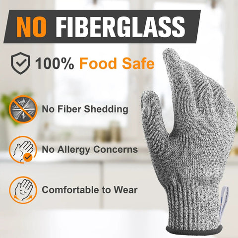 Level 5 Cut Resistant Gloves Fiberglass Free Food Grade for Oyster Shucking and Meat Cutting Grey Large Machine Washable