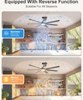 Big 72 Inch Ceiling Fan With Lights, 8000 CFM Industrial High Airflow Ceiling Fan With Remote and App Control, installed in room showing seasonal function