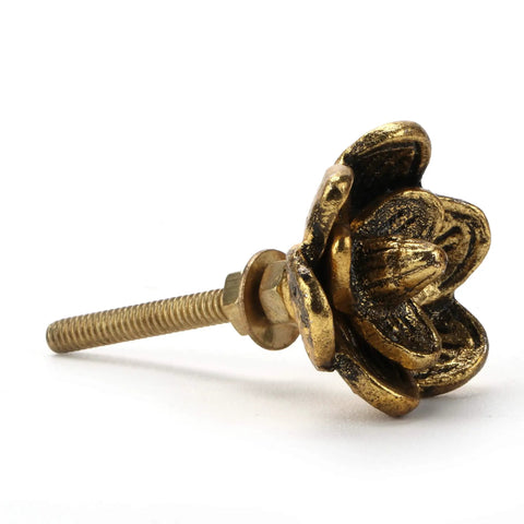 Single knob from Six Pack Gold Antique Knobs Vintage Floral Flower Handle Cabinet Knobs for cabinets with nut and washer