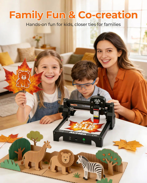 Family using Starter Friendly 2500mW Laser Engraver With Portable Cutter on leaf design project