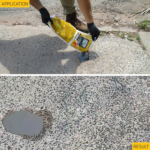 Applying Patch And Rapid Curing Mortar Repair For Indoor And Outdoor Use, Light Gray, 858 Ml, to fissure in concrete surface