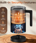 4-In-1 Electric Milk Frother And Steamer with built-in security features on wooden surface