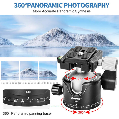 Heavy Duty Tripod Ball Head With One Quarter Inch Arca Swiss Quick Release Plate Aluminum Mount, 360 Degree Panoramic Base