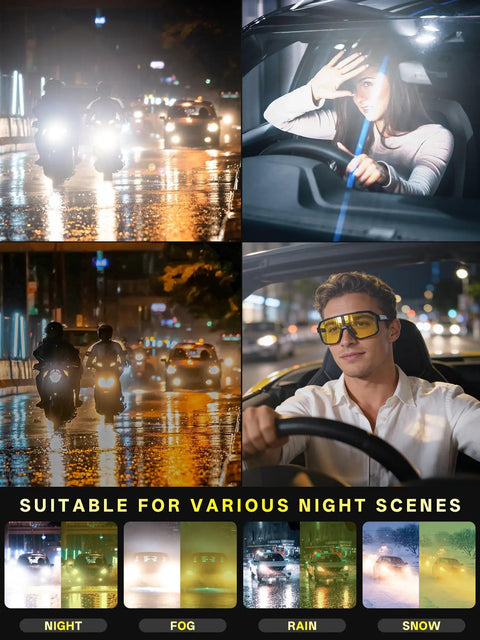 Night Vision Driving Glasses With Polarized Yellow Lenses Anti Glare For Safe Driving And Night Riding Cyclist and Driver