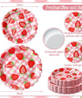Totally Dope Pink Plaid Strawberry Print Disposable Paper Plates 60 Pack With 9 And 7 Inch Sizes, showcasing a 7-inch and a 9-inch plate.
