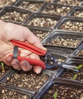 Hand using Long Straight Pruning Snip With Precision Narrow Tempered Steel Blades for clean cuts in delicate seedlings.