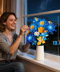 Starry Blooms Flower Bouquet Building Set for Adults Totally Inspired by Van Gogh Starry Night, 13.6-inch ABS brick bouquet