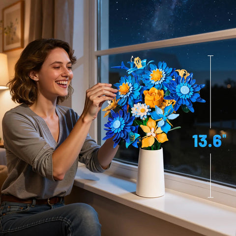 Starry Blooms Flower Bouquet Building Set for Adults Totally Inspired by Van Gogh Starry Night, 13.6-inch ABS brick bouquet