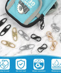 Keep Your Gear Safely Locked Down With This Kickass 21 Piece Anti Theft Lock Combo Featuring Heavy Duty Zipper Guards For Luggage Purses Boots And All Outdoor Adventures, displaying assorted metal clips.
