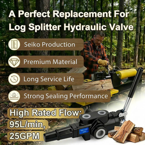 Heavy Duty Dual Joystick Hydraulic Directional Control Valve For Log Splitters And Small Tractors next to log splitter.