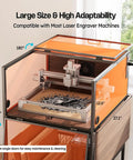 Laser Engraver Enclosure Cabinet With Exhaust And Ventilation Fan, heavy-duty protective cover tent, universal fit showing dimensions.