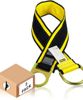 Gibbon Grip 3 Ft Cross Arm Safety Strap 2 Pack For Beam Chokers And Fall Arrest Systems With Web Pass Through And Double D Ring Anchors ANSI OSHA Protection, shown with packaging and D-ring detail