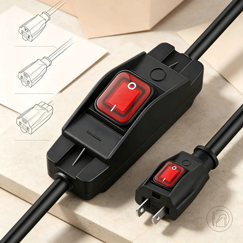 10 Foot Heavy Duty 3 Prong Extension Cord With Built In Toggle Switch And 14 Awg Copper Wire Rated 15 Amps for easy power control