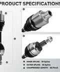 Heavy Duty Front CV Axle Shaft Compatible With Dodge Ram 1500 4wd 2002 To 2011 Both Sides detailed view with spline counts.