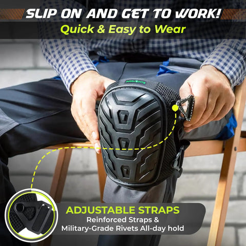 Man wearing Heavy Duty Gel Knee Pads For Work With Foam Cushioning All Day Comfort Adjustable Comfortable Fit For Flooring Roofing Tiling And Gardening Durable Construction Knee Pads For Pros