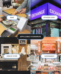 Bank Grade Money Counter For Mixed Denominations With Printer Enabled shown in bank, exchange, jewelry store, supermarket settings.
