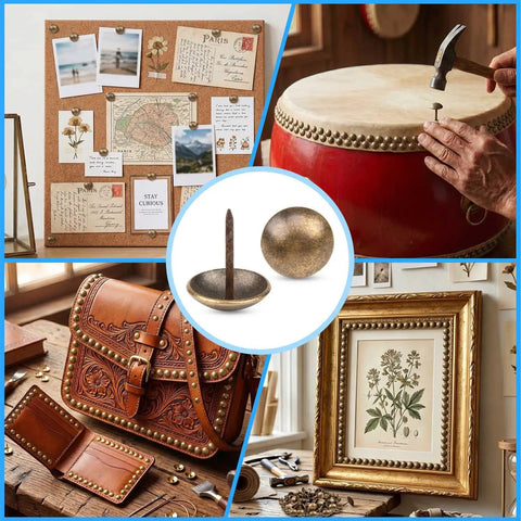 Top Shelf Antique Bronze Upholstery Tacks Pretty Darn Sturdy Furniture Nails And Thumb Push Pins Super Snazzy for crafting and pinning.
