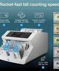 Beast Money Counter Machine With Counterfeit Detection counts bills with LCD, 300-bill hopper, displays vouchers and speed.