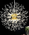 Gold Crystal Sputnik Chandelier Pendant Light 8 Light Firework Dandelion Design for Living Room, 40 cm, Modern Gold Bead Crystal