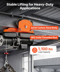 Beefy Electric Hoist Trolley Kit, 1100 Lb Capacity shown with Q235 steel body and M12 threaded rod in warehouse setup