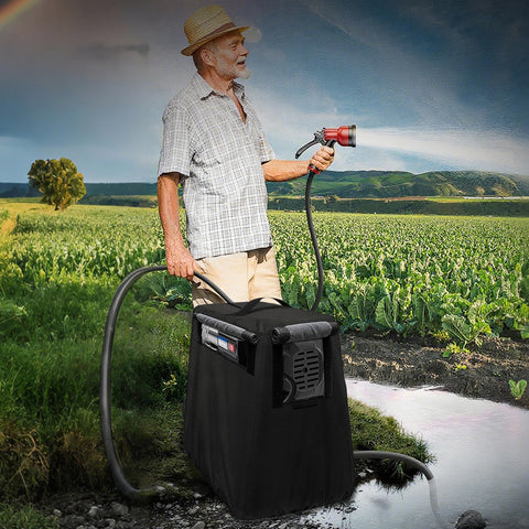 Man using pump with All Weather Pump Cover Built To Last With Heavy Duty Reinforced Seams And Easy Fit Design in farm field
