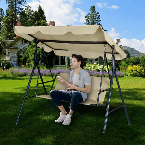 Heavy Duty Two Thirds Seater Patio Swing Cushion Cover Waterproof 600D Oxford Fabric Beige Upgrade for outdoor porch