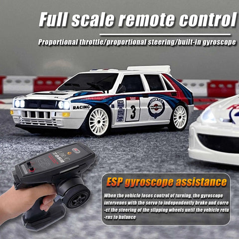 1/28 Scale RC Drift Car GTR 2.4GHz 4WD RTR With Gyro Drift Tires and controller in action