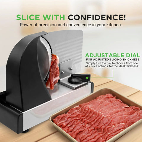 Hassle Free Electric Meat Slicer With Removable 7 5 Inch Stainless Steel Blade Automatic Deli And Bread Cutter Adjustable Thickness Dial For Safe Fast Slicing In Black
