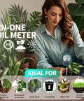 Woman using 4 In 1 Soil Tester Kit For Gardening With No Battery Needed Soil Moisture Meter Light Fertility And PH Meter