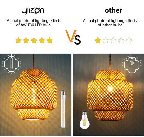 Comparison of lighting effects of Plug In Pendant Light With Handmade Bamboo Lampshade Boho Rustic Chandelier Dimmer Switch Woven Rattan Basket Shade