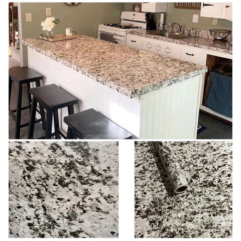 Peel And Stick Waterproof Vinyl Countertop Backsplash Wrap 36x144 In Grey Off White Black Granite Marble Look Laminate Sheet for Kitchen