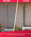 Before and after using Paintable Gray Lineset Cover Kit For Ductless Mini Split AC System showing sleek, clean installation.