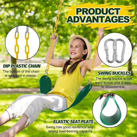 Child enjoying Two Pack Outdoor Swing Set For Kids And Adults With Hooks And Chains Included Durable EVA Seats Easy Assembly