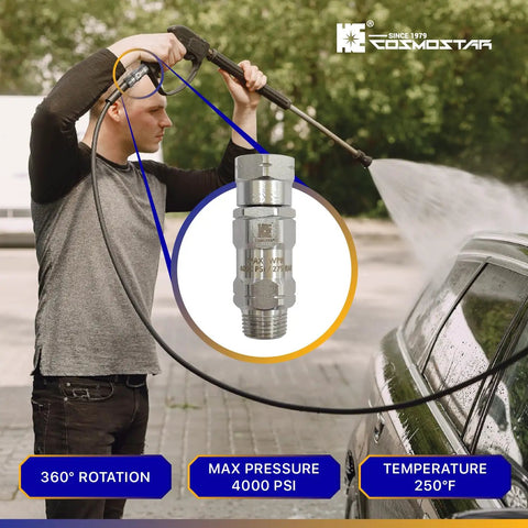 Stainless Steel 3/8 Inch NPT-M 360 Degree Pressure Washer Swivel Built To Last Leakproof High Flow Design For Up To 4000 PSI Keeps Hoses Flexible And Twist Free Not For M22 Threads Ideal For Tough Jobs, used on pressure washing car