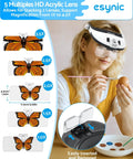 Person using Head Magnifier With LED Light For DIYers Up To 6X Magnification With 5 Interchangeable Lenses From 1X To 3.5X Eight Color LED