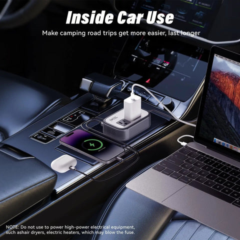 Heavy Duty 200W Car Power Inverter With Four USB Ports And AC Outlet Plug For Laptops Phones And CPAP Machines Road Trip Ready, inside car charging devices.