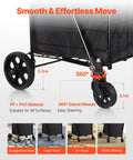 Close-up of wheels and liner on Folding Shopping Cart With Dual Baskets And Waterproof Liner Workhorse Cart With Wheels 100 lb Load Capacity